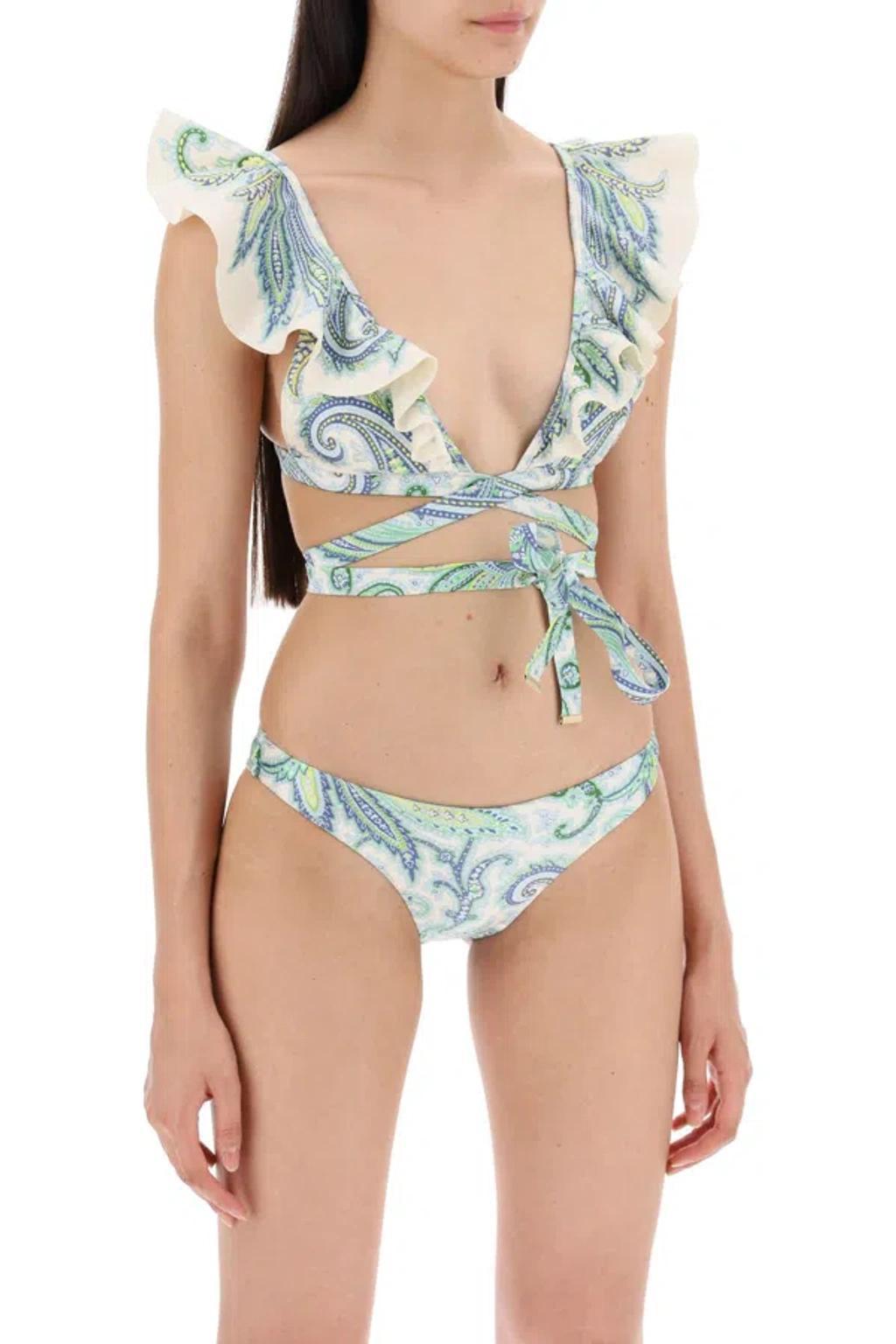 ZIMMERMANN Ottie Tie-front Ruffled Paisley-print Bikini In White Product Image