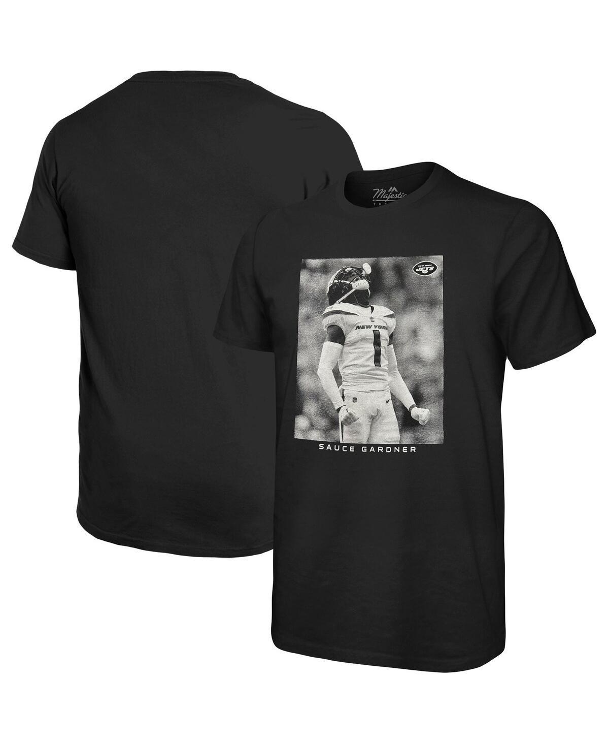 Mens Majestic Threads Sauce Gardner Black New York Jets Oversized Player Image T-shirt Product Image