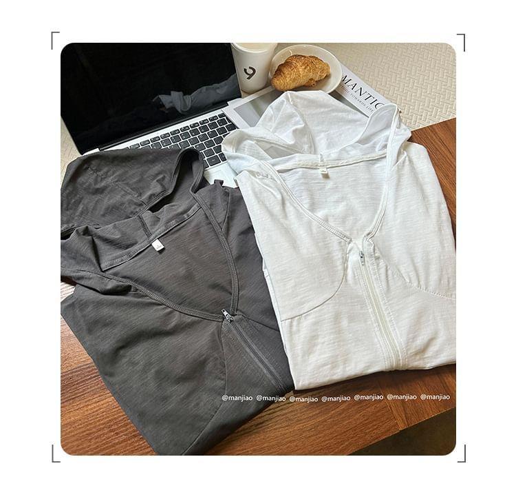 Plain Hooded Zip Light Jacket Product Image