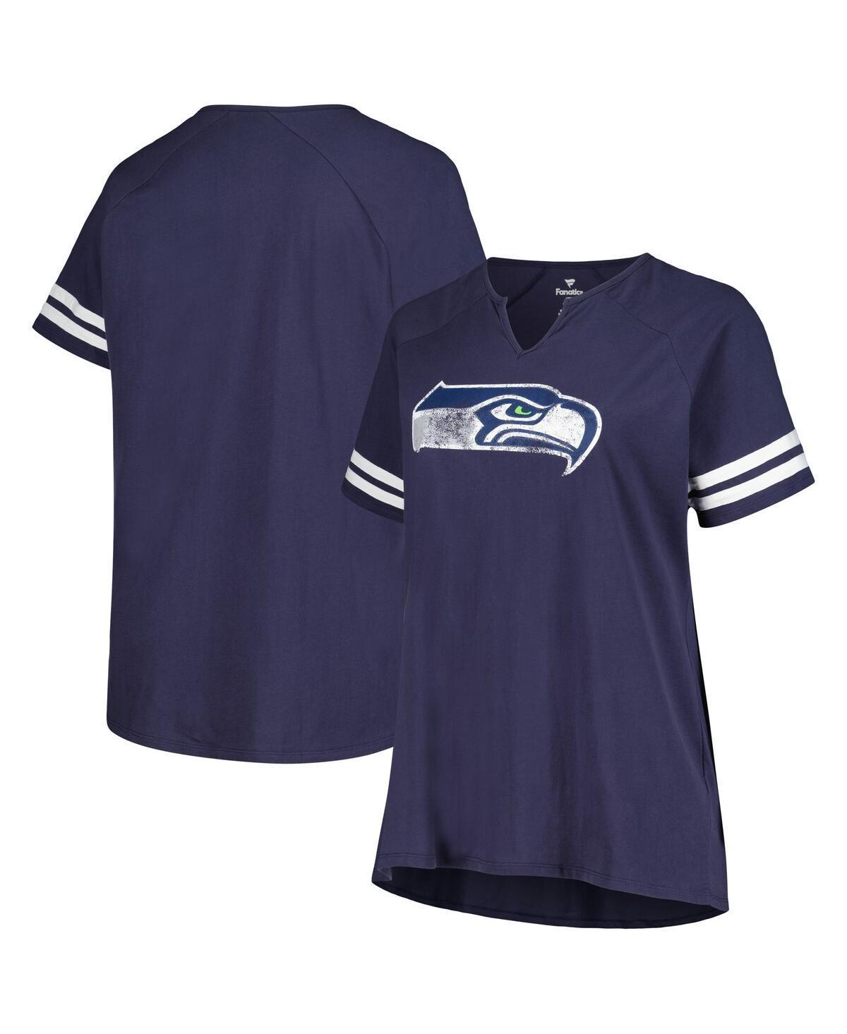 Womens Fanatics Branded College Seattle Seahawks Plus Size Logo V-Neck T-Shirt Blue Product Image