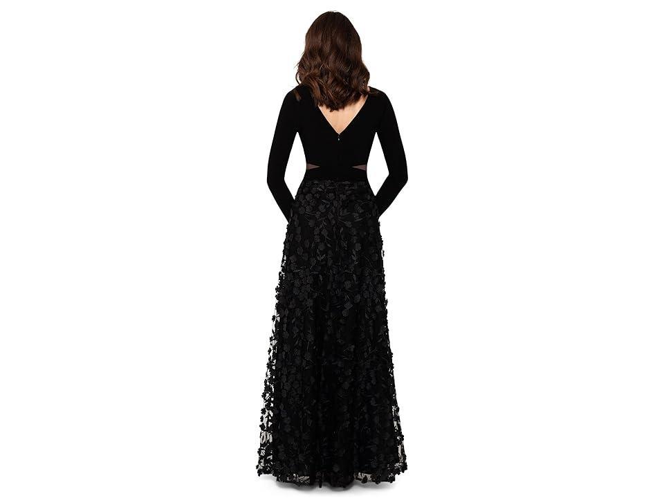 XSCAPE Long Sleeve Ity Top with Raised Flower Skirt Black) Women's Evening Product Image