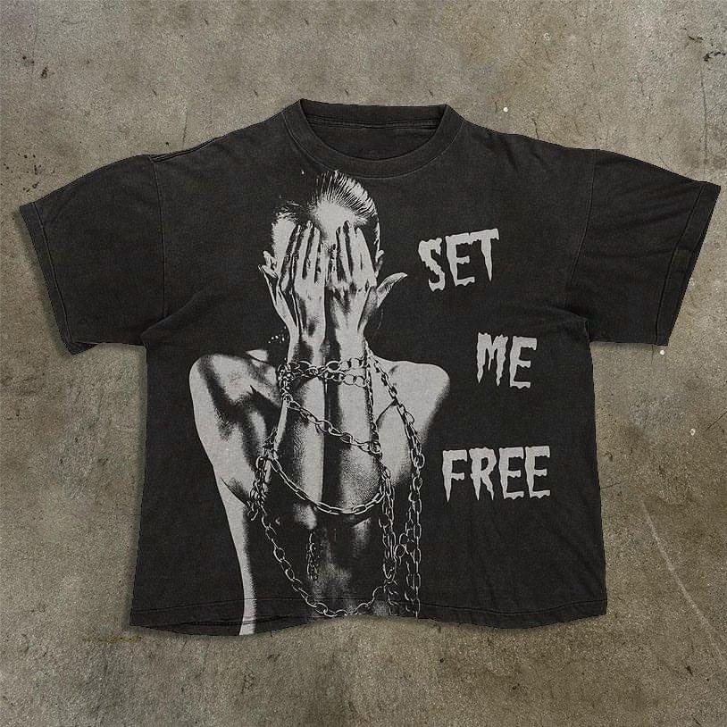 Sopula Vintage Dark Style Set Me Free Spirit Graphic Cotton T-Shirt Product Image