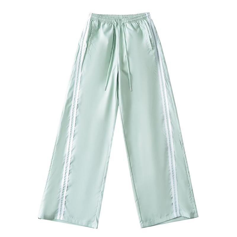 Drawstring Waist Striped Panel Wide Leg Sweatpants Product Image