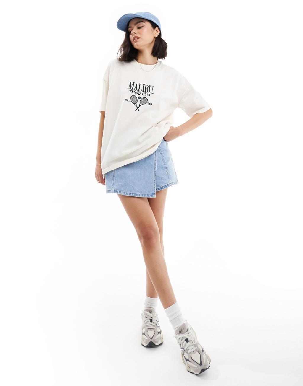 Miss Selfridge Malibu oversized t-shirt in cream Product Image