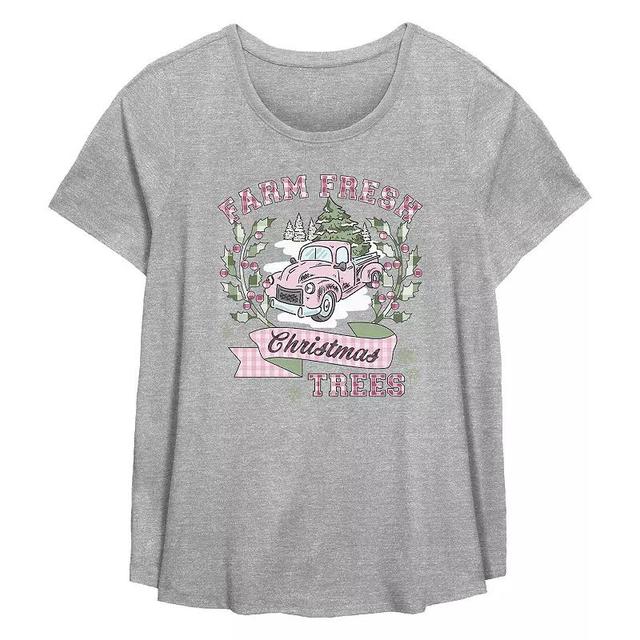 Plus Size Farm Fresh Christmas Trees Flowy Graphic Tee, Womens Grey Gray Product Image