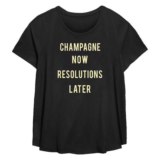 Plus Size Champagne Now Resolutions Later Flowy Graphic Tee, Womens Product Image