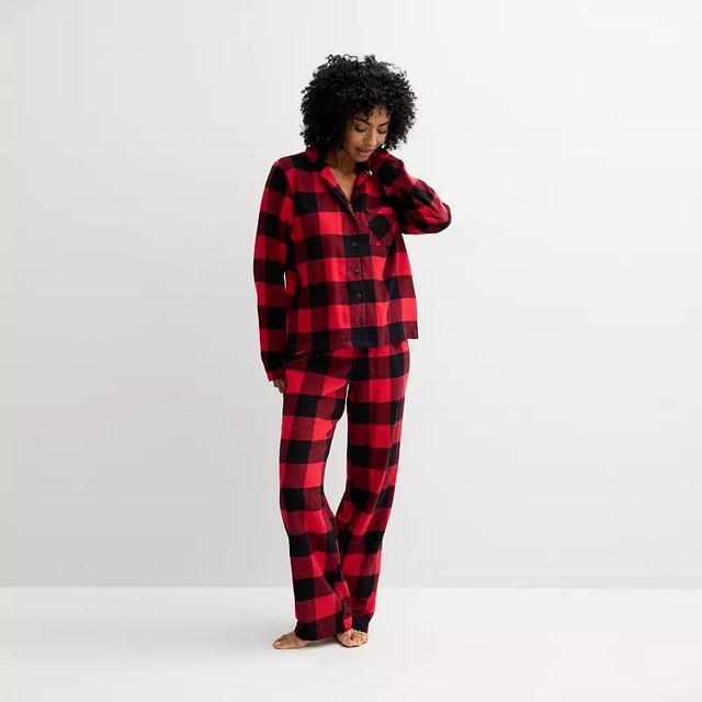 Womens Sonoma Goods For Life Flannel Notch Pajama Top & Pajama Pants Set Product Image