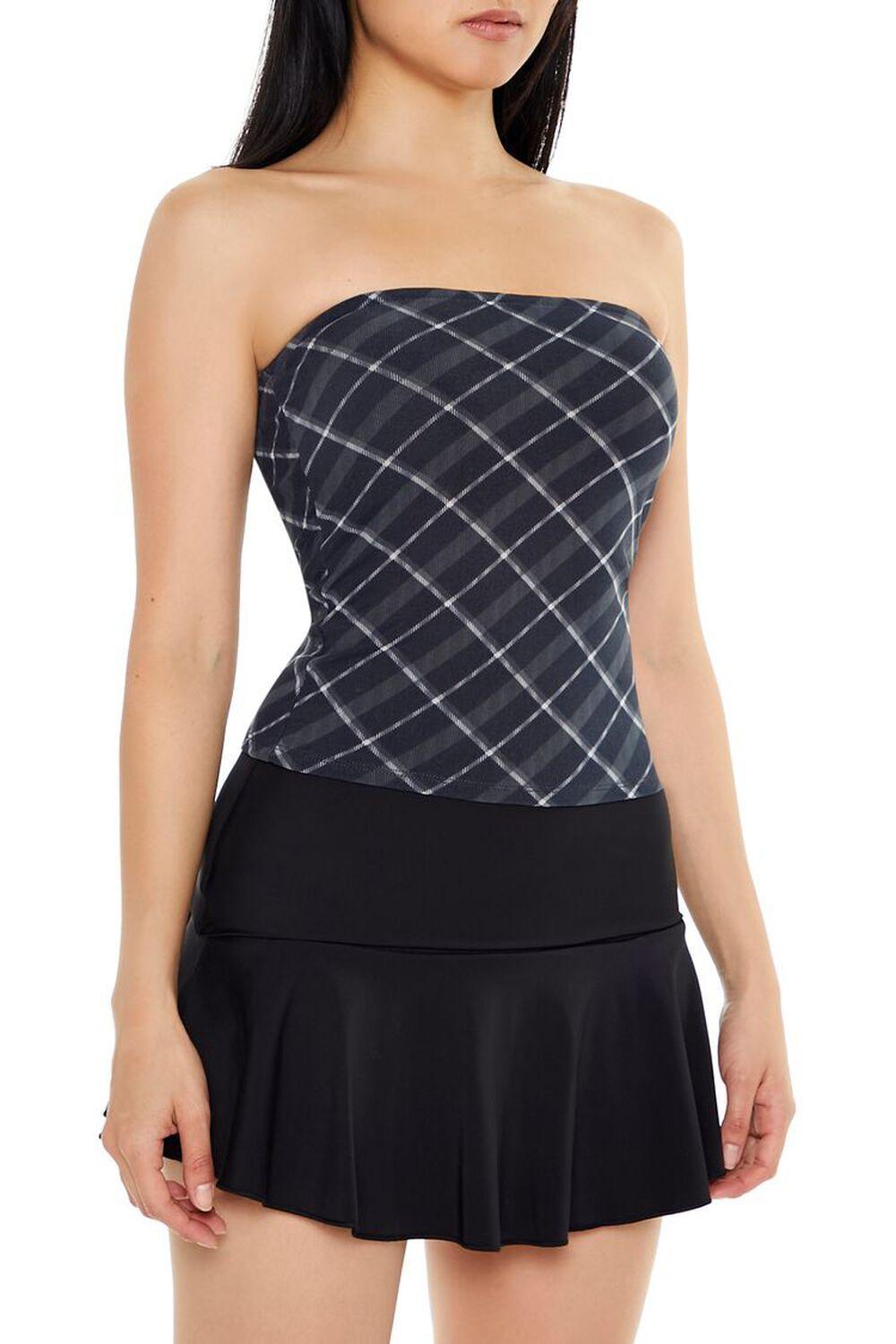 Plaid Mesh Tube Top | Forever 21 Product Image