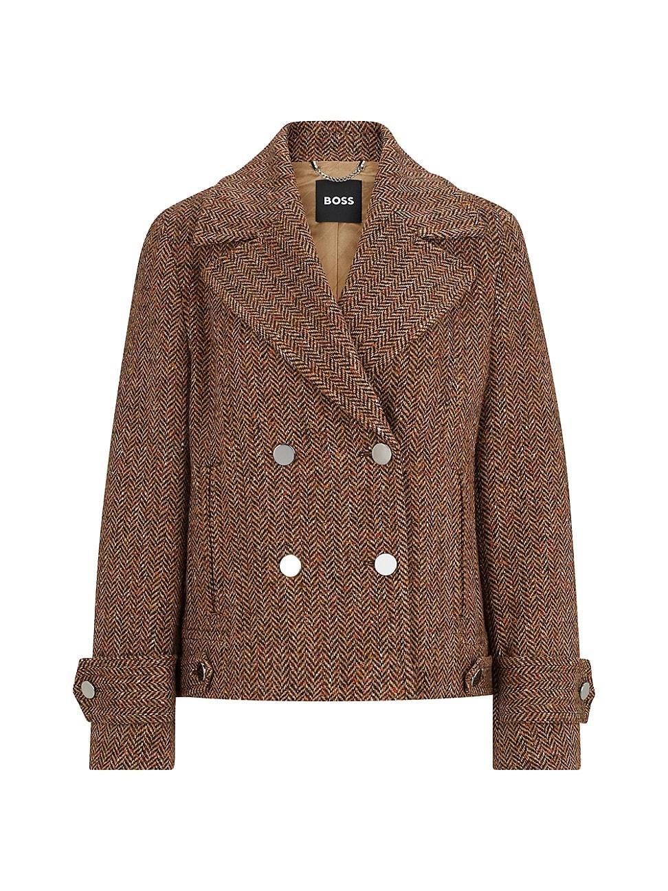 Womens Regular Fit Double Breasted Coat in Herringbone Tweed Product Image