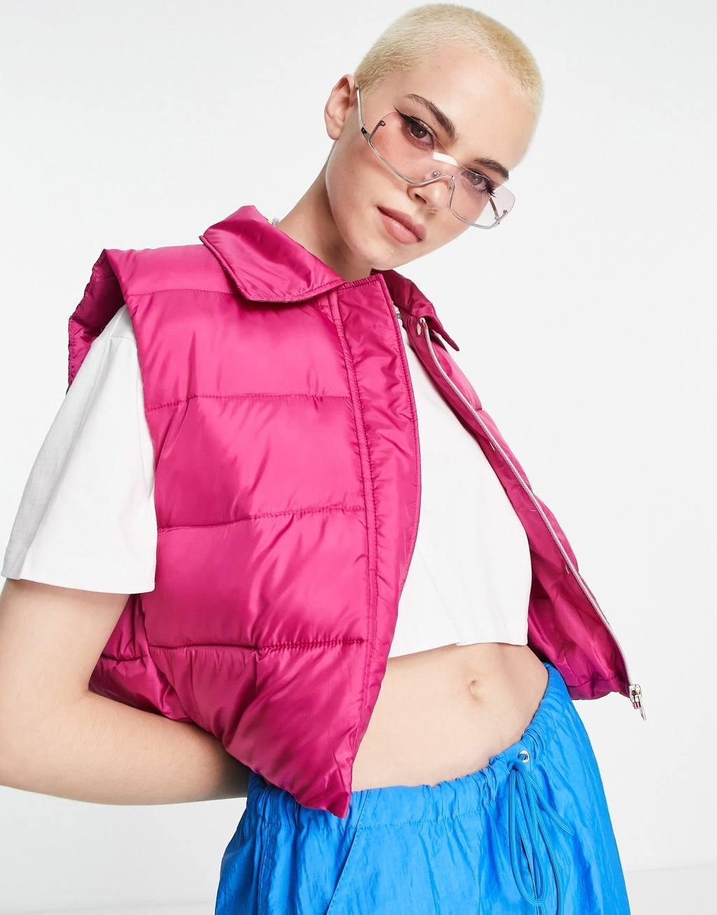 JJXX cropped padded vest in bright pink Product Image