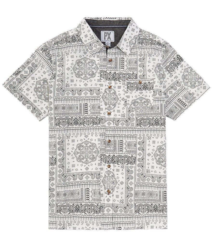 PX Clothing Short Sleeve Bandana Print Peached Poplin Shirt Product Image