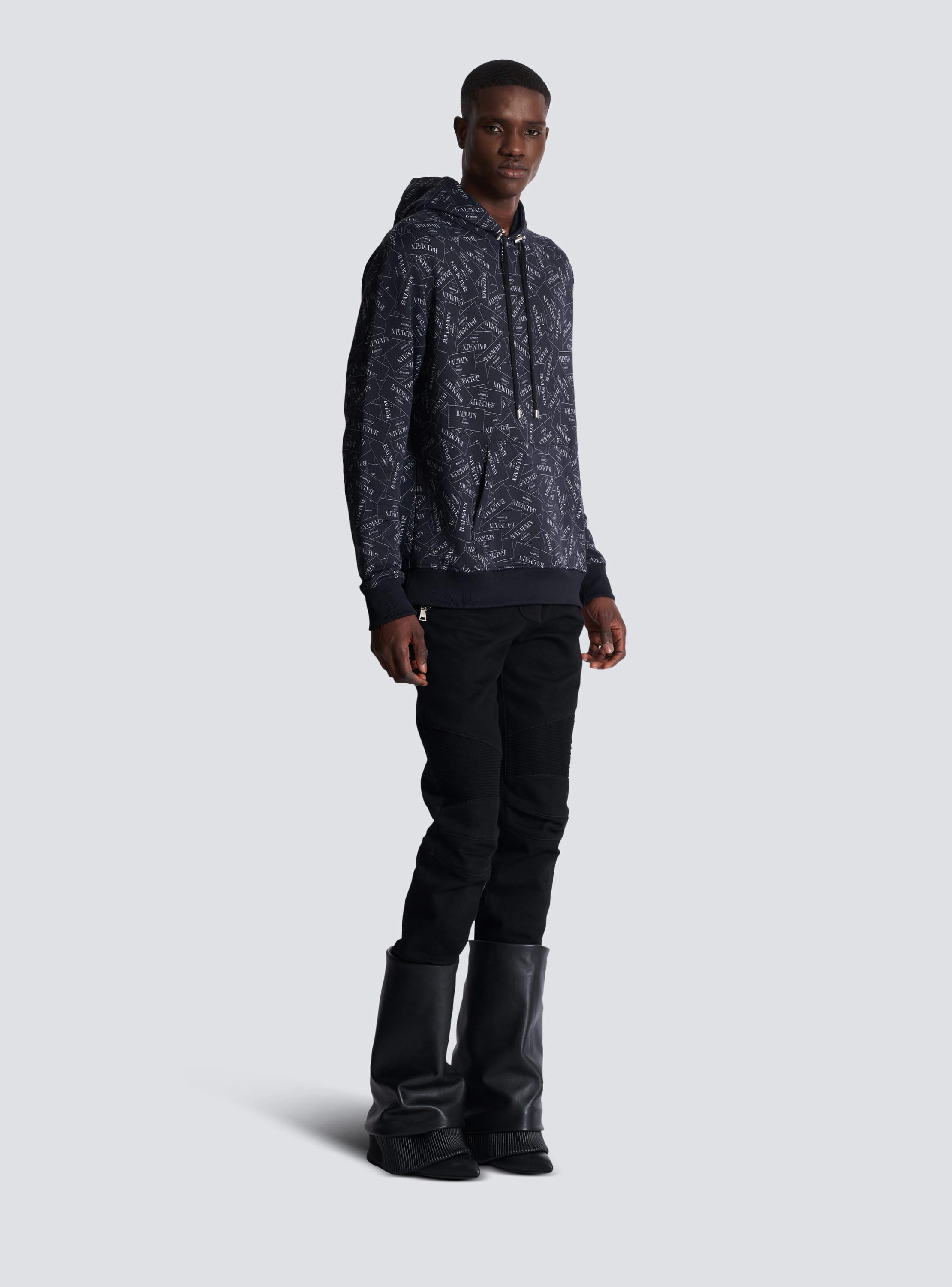 Hoodie with all-over Balmain label print Product Image