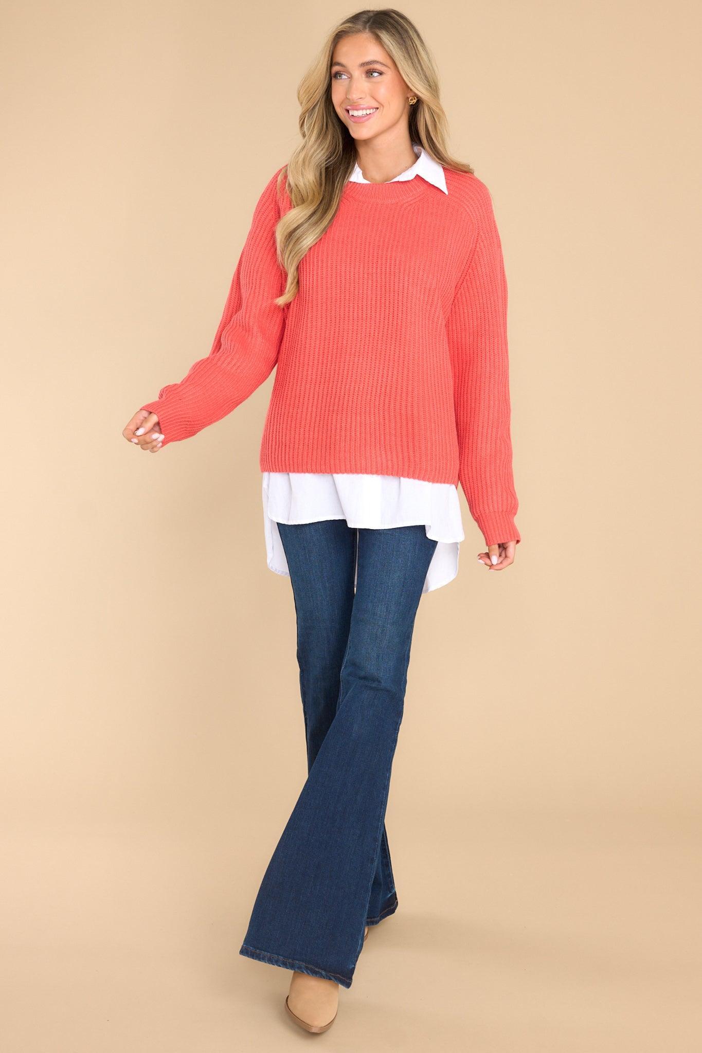 Just A Thought Tomato Red Sweater Product Image