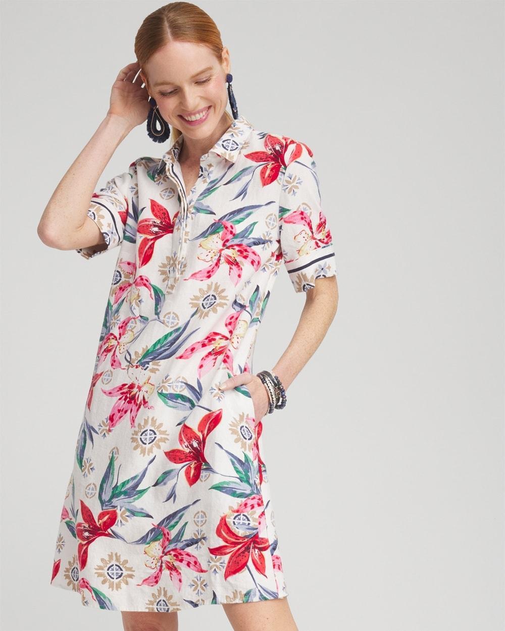 Linen Floral Popover Shirt Dress Product Image