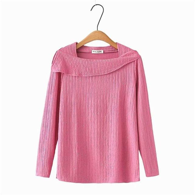 Plus Size Long-Sleeve Asymmetrical Ribbed Plain Top Product Image