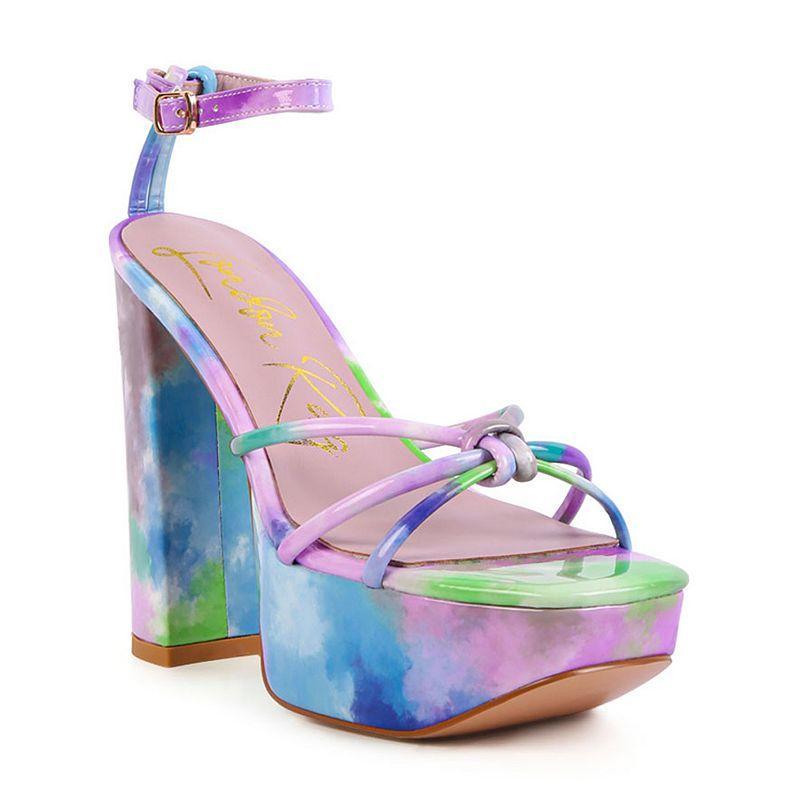 London Rag Prisma Womens Tie-Dye Platform Block Heel Sandals Product Image