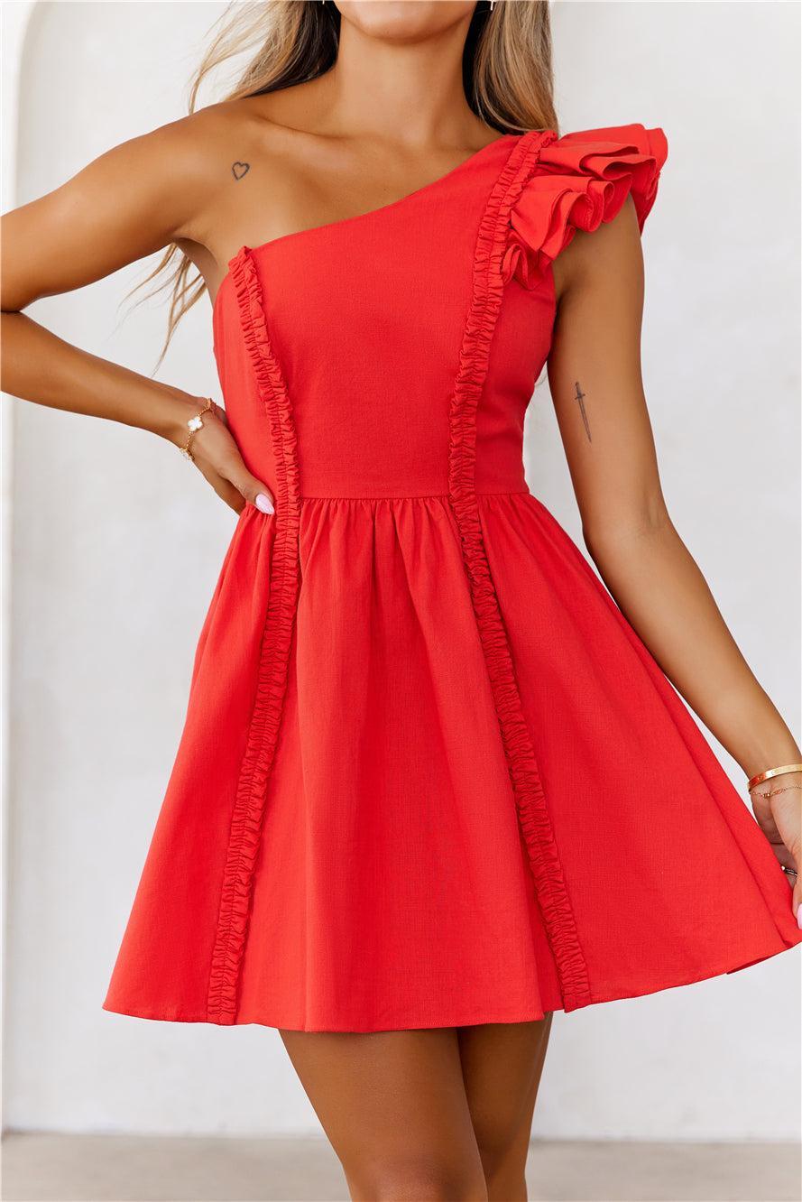 Dress For Success One Shoulder Mini Dress Red Product Image