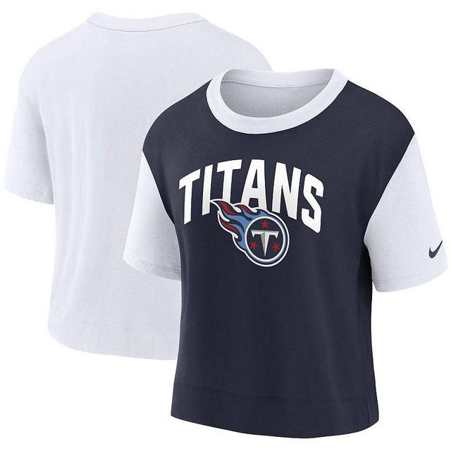 Womens Nike White/Navy Tennessee Titans High Hip Fashion T-Shirt Product Image