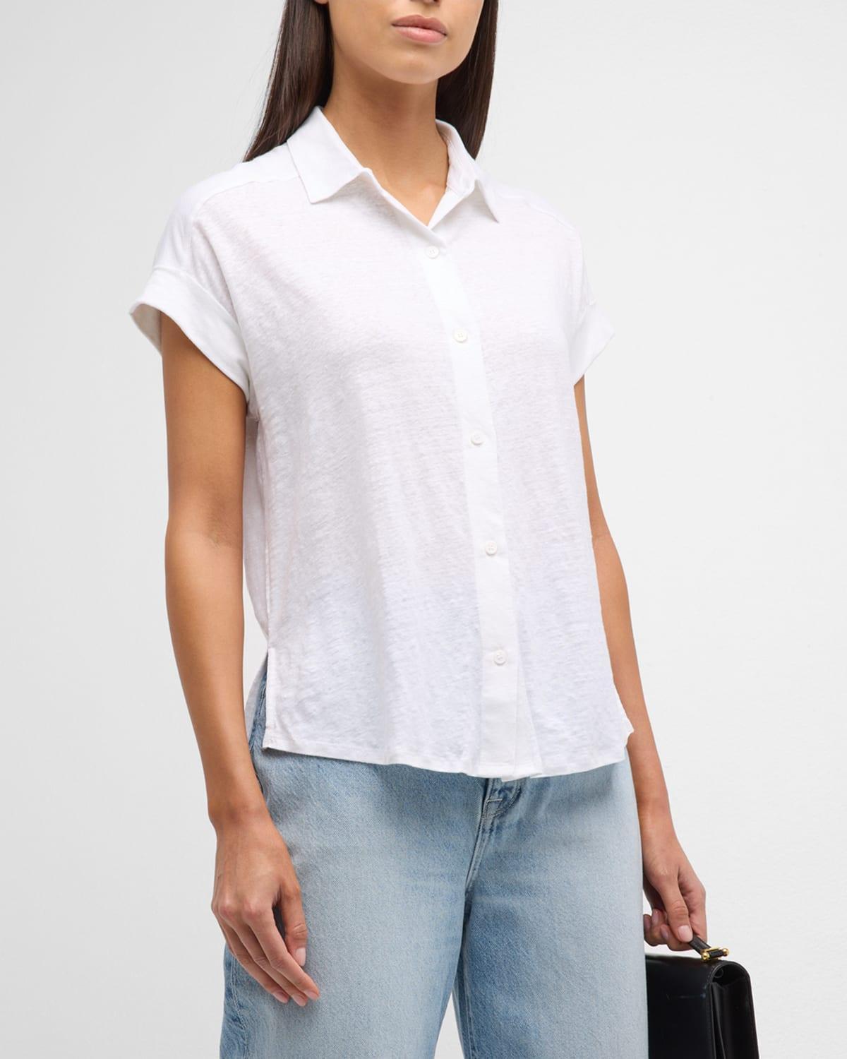 Stretch Linen Short-Sleeve Shirt with Rolled Cuffs Product Image