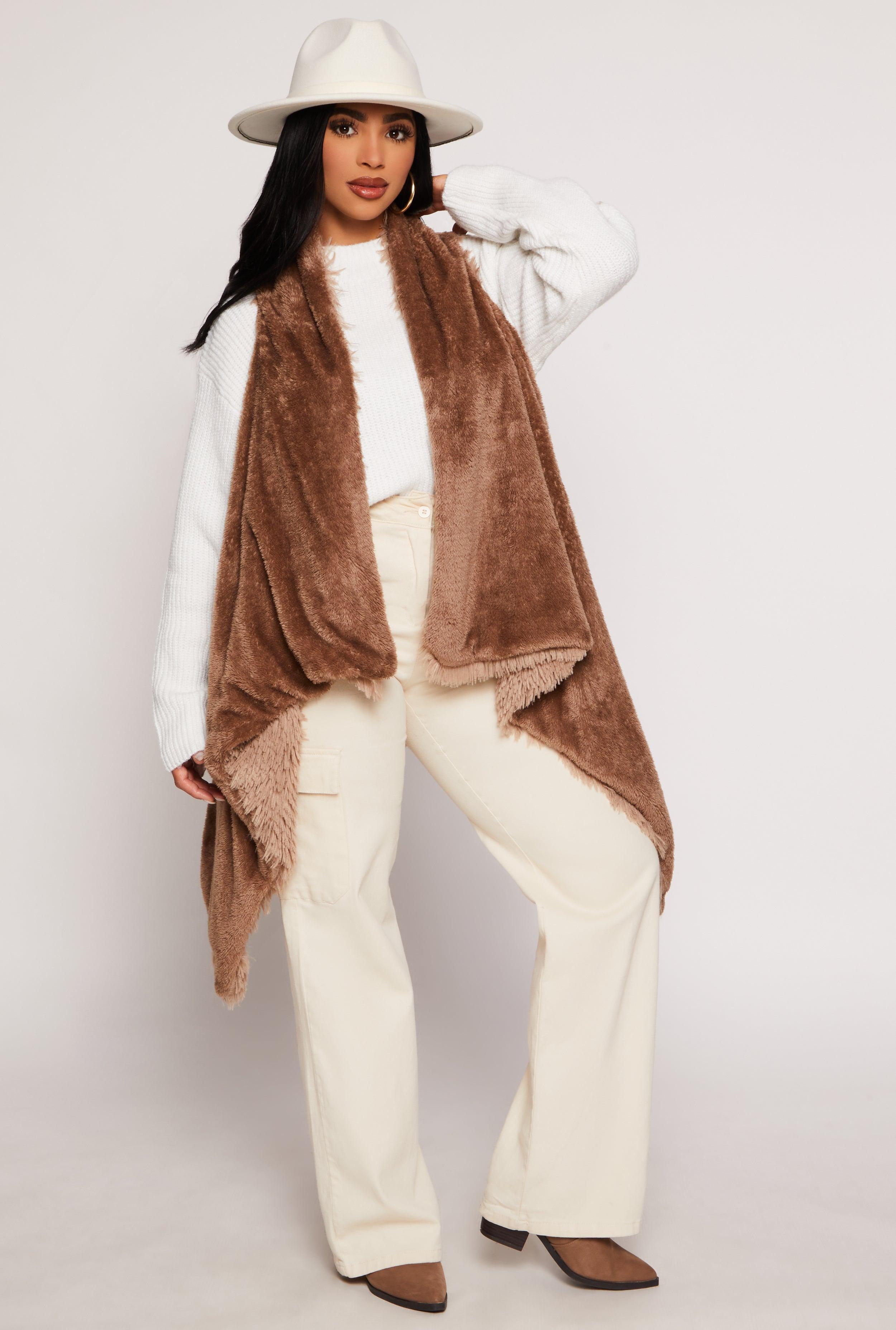 Faux Fur Reversible Sleeveless Poncho Female Product Image