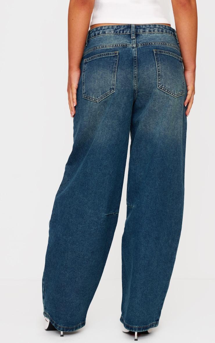 Petite Blue Denim Seam Detail Barrel Leg Jeans Product Image