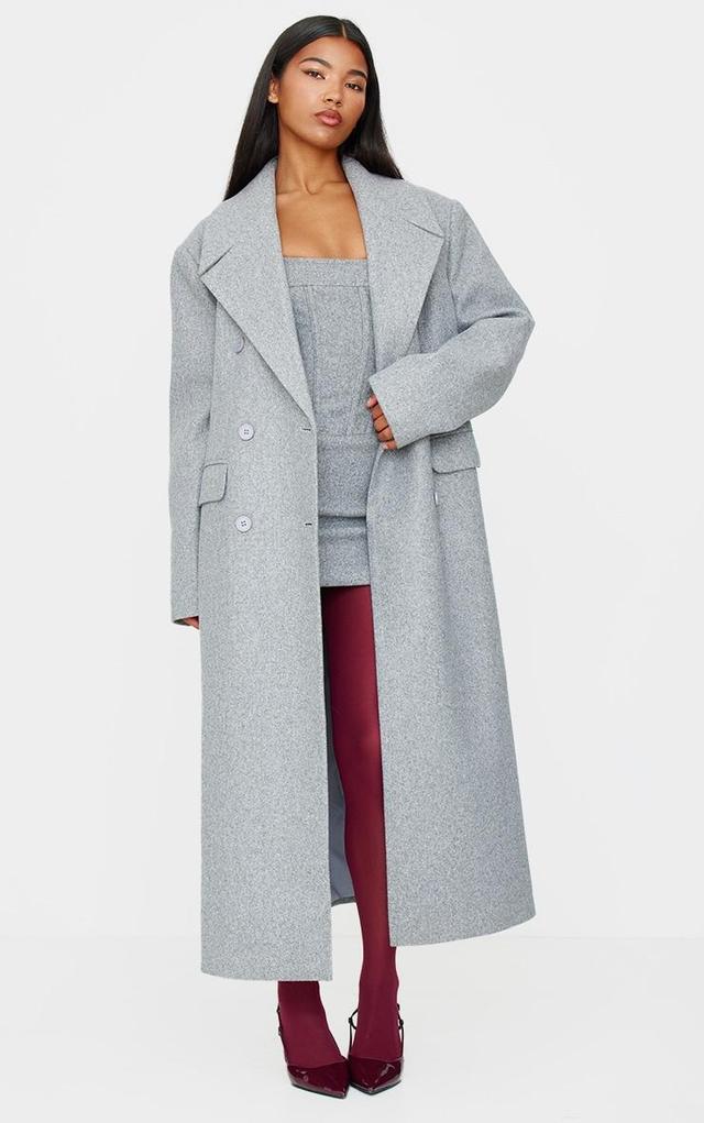 Grey Wool Look Double Breasted Oversized Maxi Coat Product Image