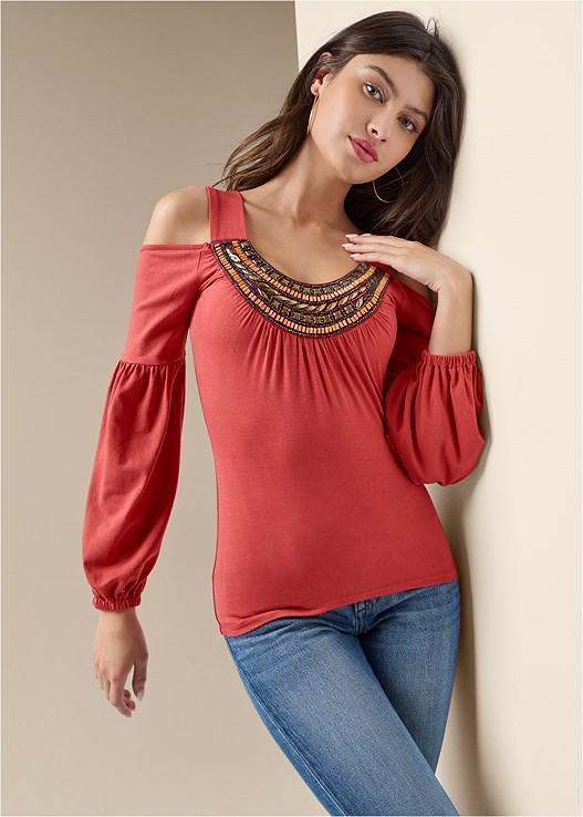 Embellished Neckline Top Product Image