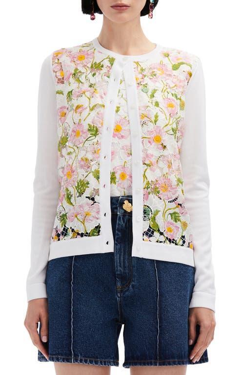 Oscar de la Renta Mixed Botanical Print Lace Front Cardigan Product Image