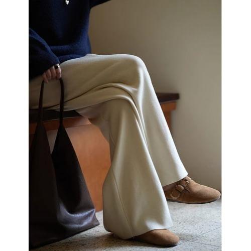 Drawstring Waist Plain Wide Leg Pants Product Image