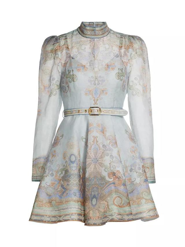 Eden Paisley Linen & Silk Belted Minidress Product Image