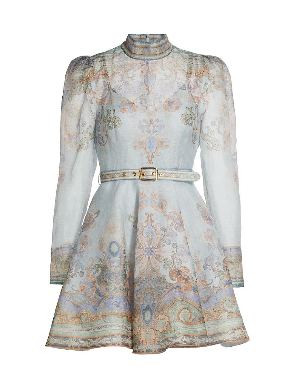 Womens Eden Paisley Linen & Silk Belted Minidress Product Image