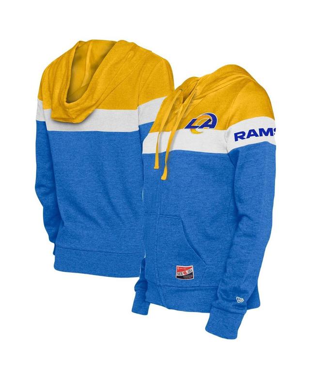 Womens New Era Royal/Gold Los Angeles Rams Throwback Colorblock Full-Zip Hoodie Product Image