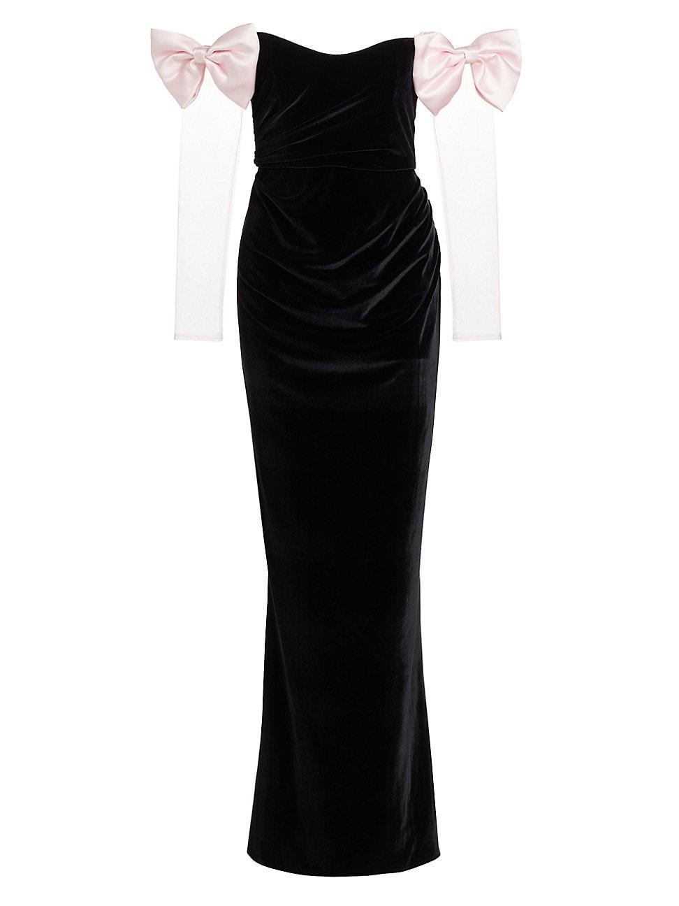 Womens Olivia Bow Velvet Off-the-Shoulder Column Gown Product Image