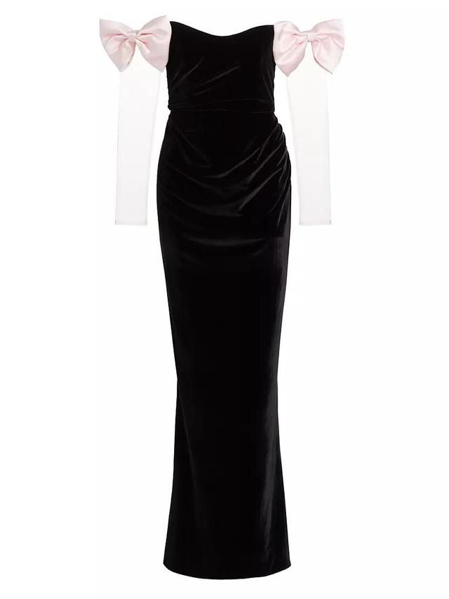 Olivia Bow Velvet Off-the-Shoulder Column Gown Product Image