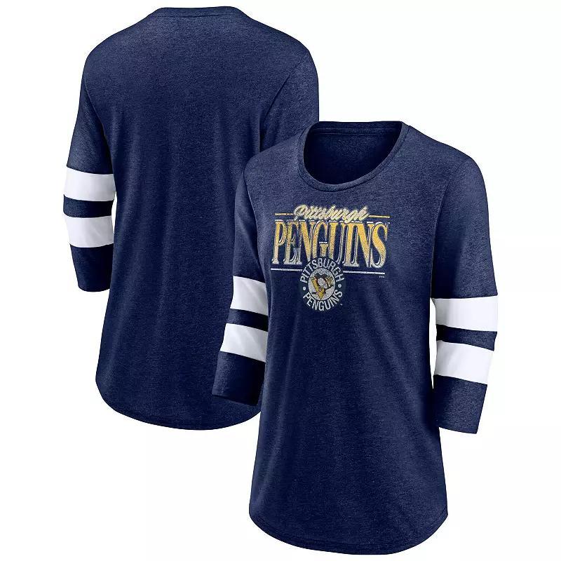 Womens Fanatics Branded Heathered Royal/White Toronto Maple Leafs Full Shield 3/4-Sleeve Tri-Blend Raglan Scoop Neck T-Shirt Product Image