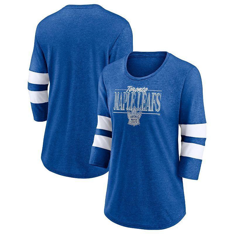 Womens Fanatics Branded Heathered Royal/White Toronto Maple Leafs Full Shield 3/4-Sleeve Tri-Blend Raglan Scoop Neck T-Shirt Product Image