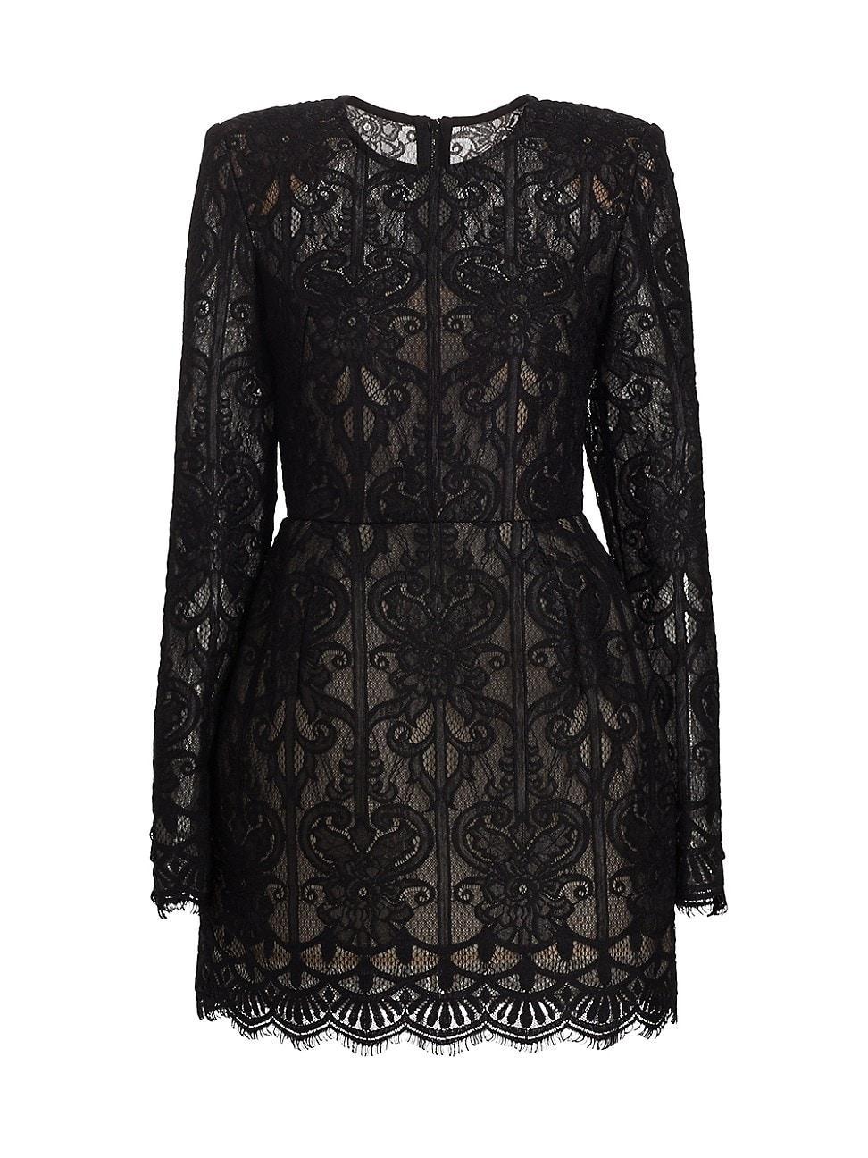 Casey Long-Sleeve Fit-&-Flare Lace Mini Dress Product Image