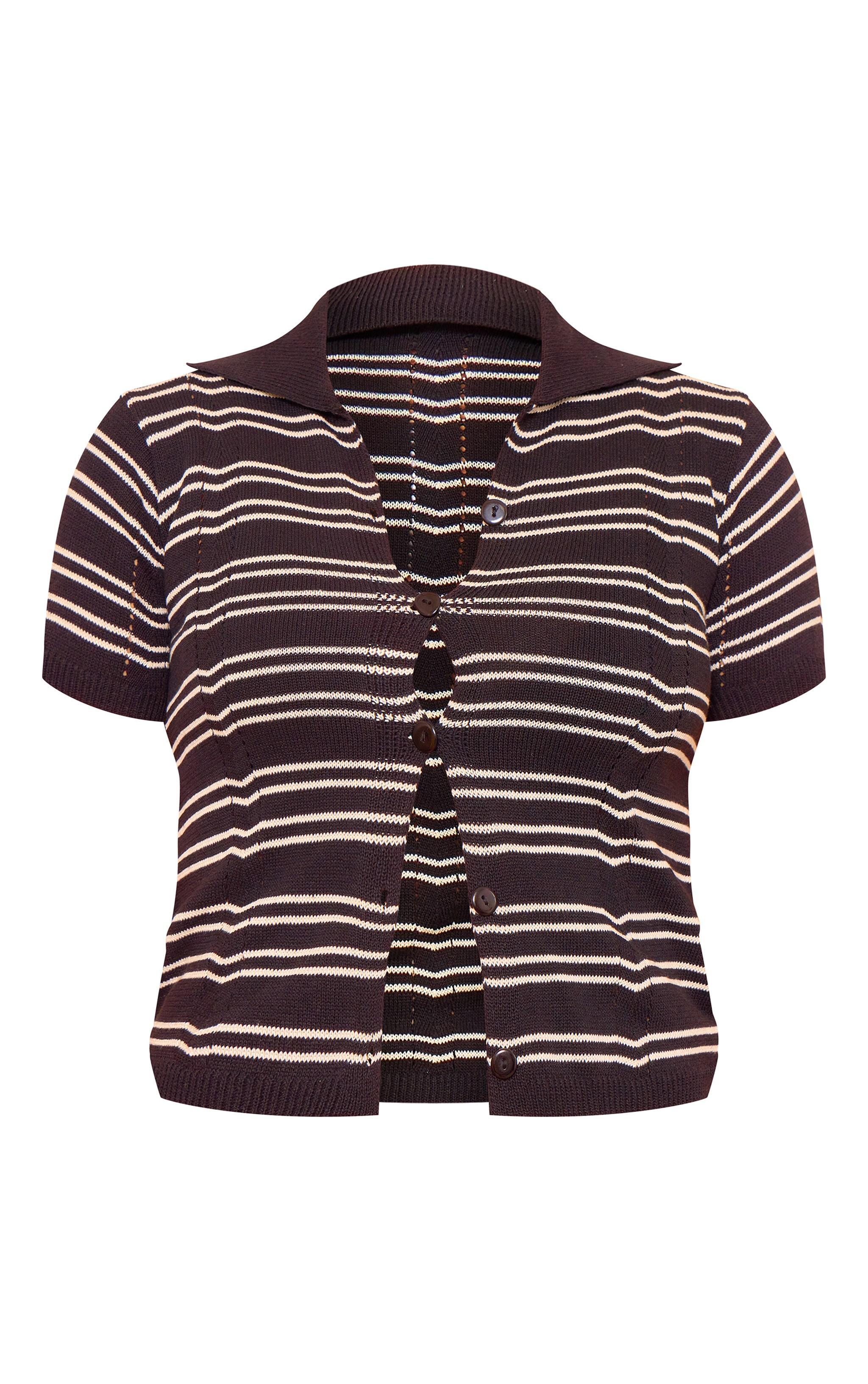 Maternity Black Striped Knit Button Up Top Product Image