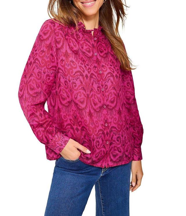 Tommy Bahama Seaside Ikat Ruffle Collar Long Cuff Sleeve Button Front Top Product Image