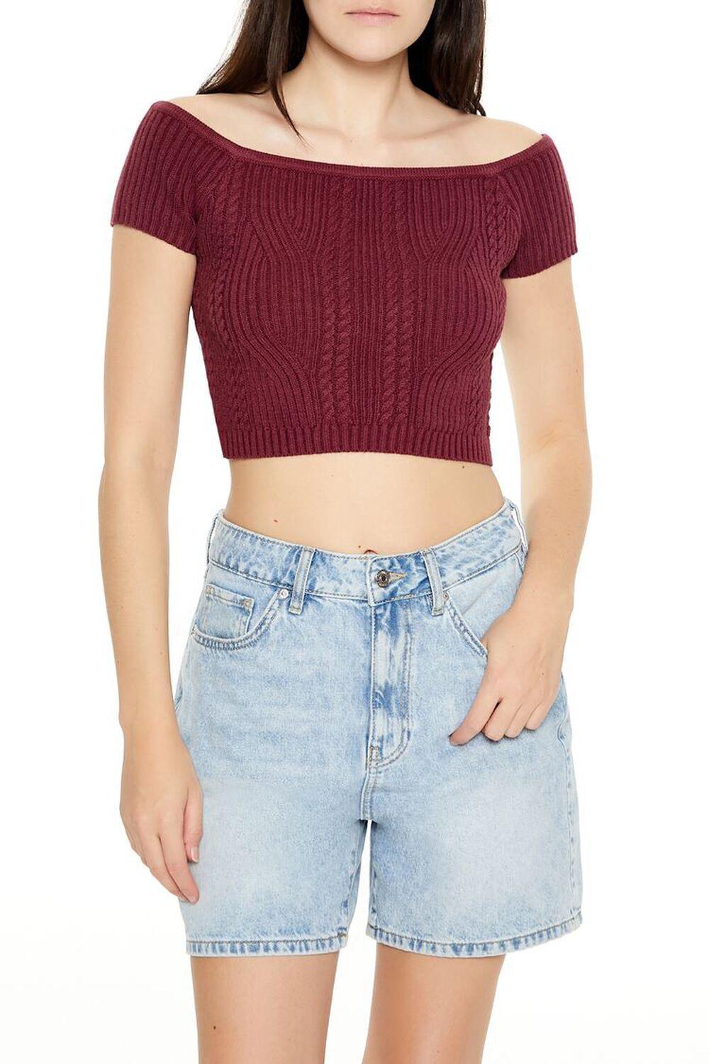 Sweater-Knit Off-the-Shoulder Crop Top | Forever 21 product image