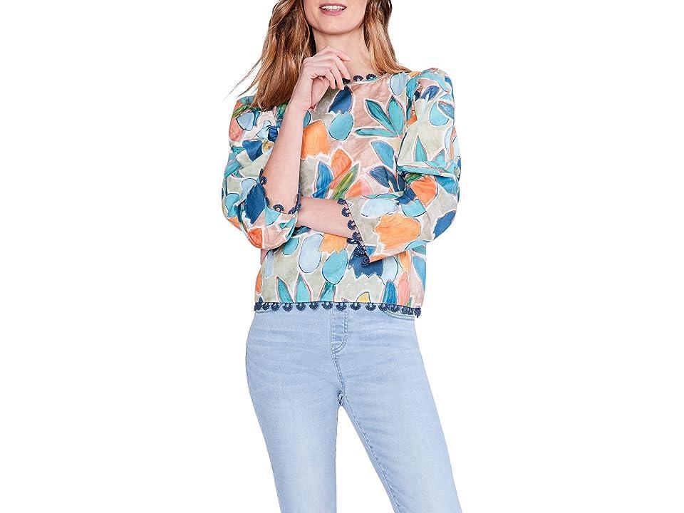 NIC+ZOE Citrus Grove Puff Sleeve Top (Blue Multi) Women's Clothing Product Image