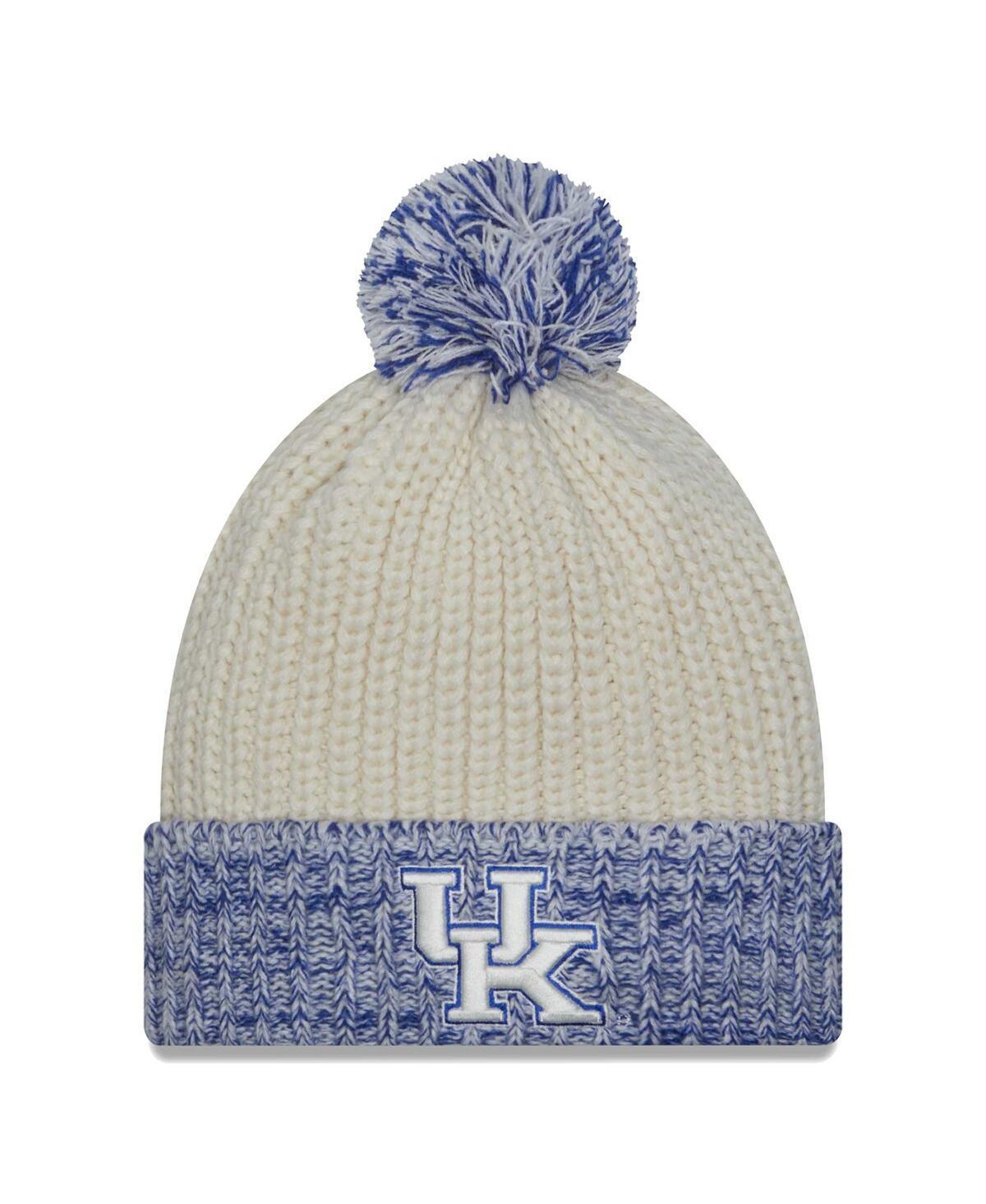 Womens New Era Cream Kentucky Wildcats Fresh Cuffed Knit Hat with Pom Product Image