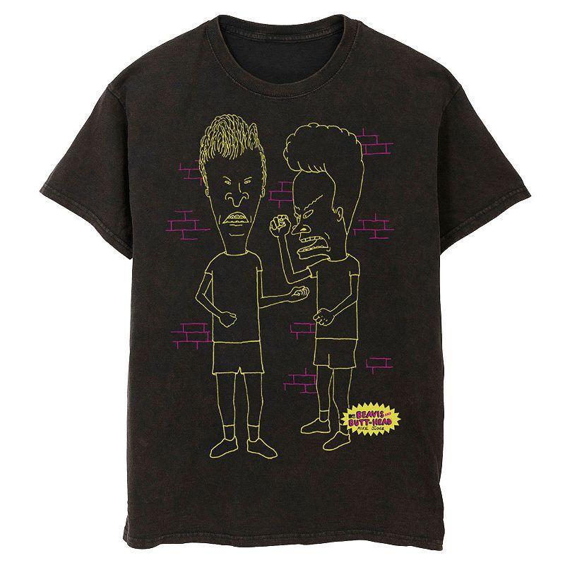 Mens Beavis And Butt-Head Yellow Lines Draw Wash Graphic Tee Product Image