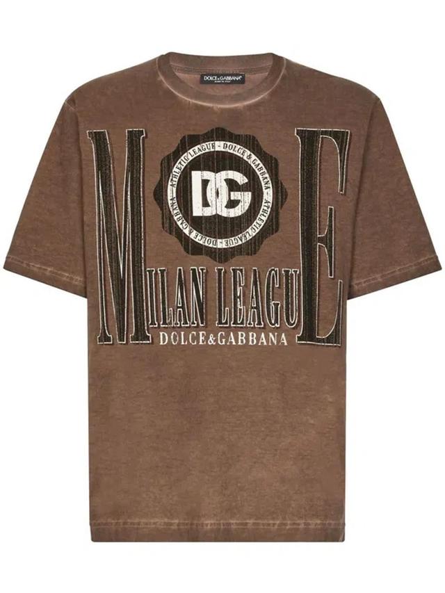 Logo-print Washed-finish T-shirt In Brown Product Image