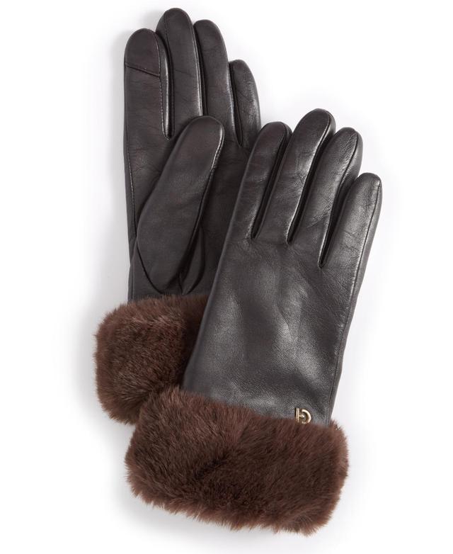 Cole Haan Womens Faux-Fur-Cuff Leather Gloves Product Image