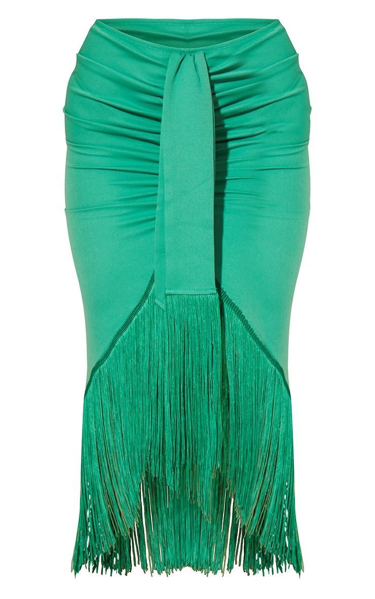 Bright Green Tassel Hem Midi Skirt Product Image