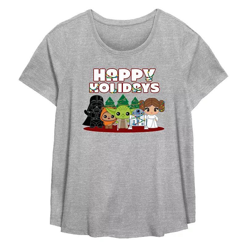 Plus Size Star Wars Characters Happy Holidays Flowy Graphic Tee, Womens Grey Gray Product Image