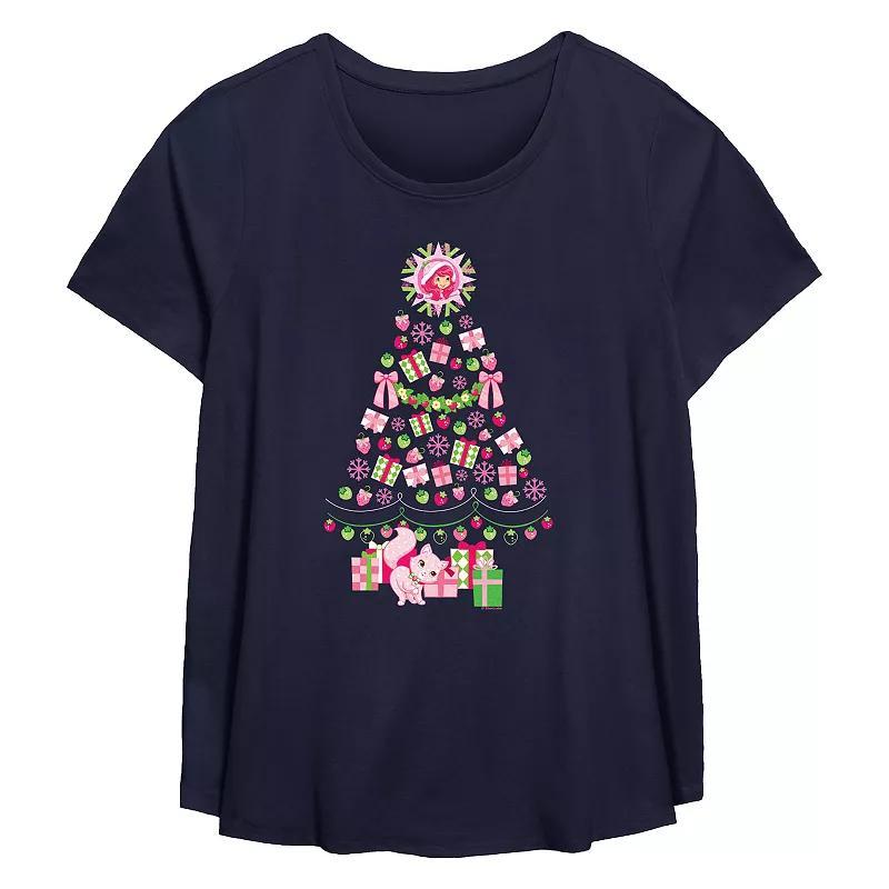 Plus Size Strawberry Shortcake Berry Christmas Tree Flowy Graphic Tee, Womens Blue Product Image