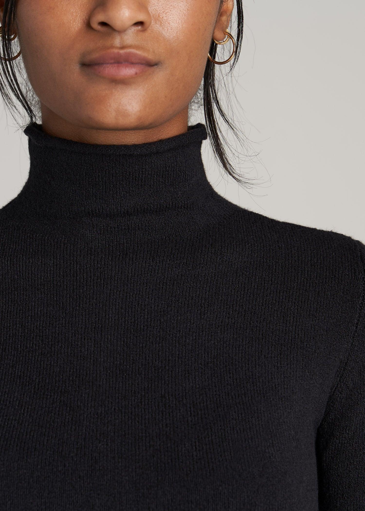 Women's Tall Rolled Mock Neck Sweater in Black Female Product Image