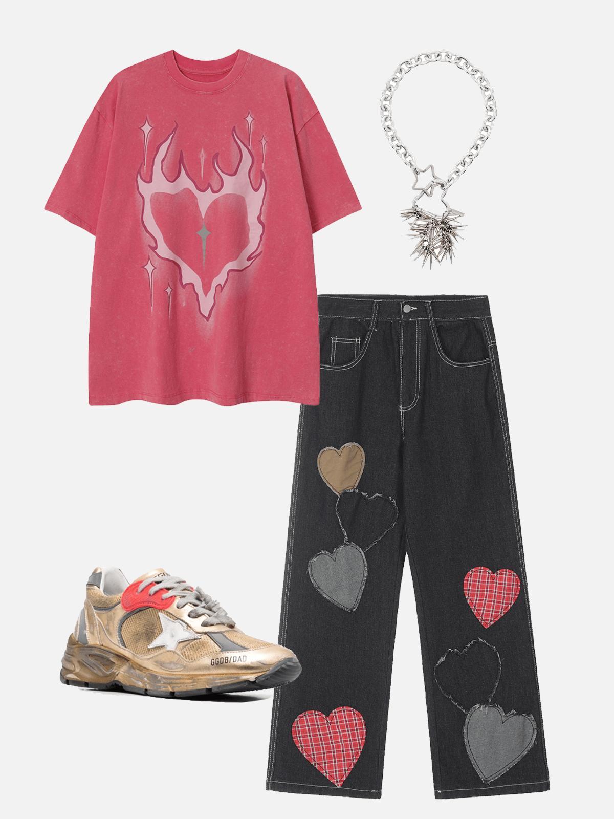 Aelfric Eden Applique Plaid Heart Jeans Product Image